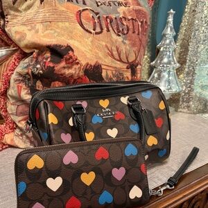 Coach Multicolor Heart Print Bag and Wallet